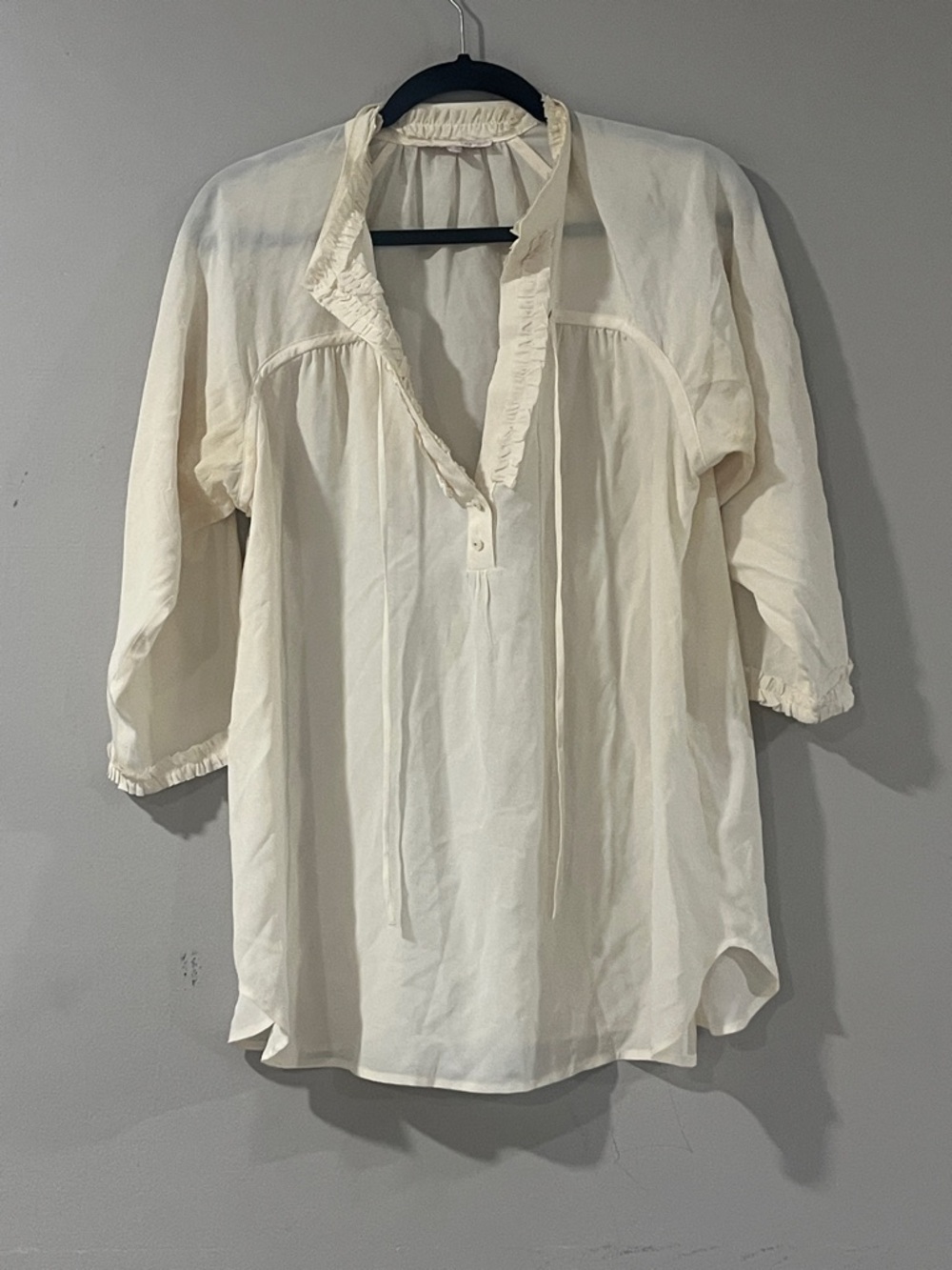 Rebecca Taylor Cream Ruffle V-Neck Tunic